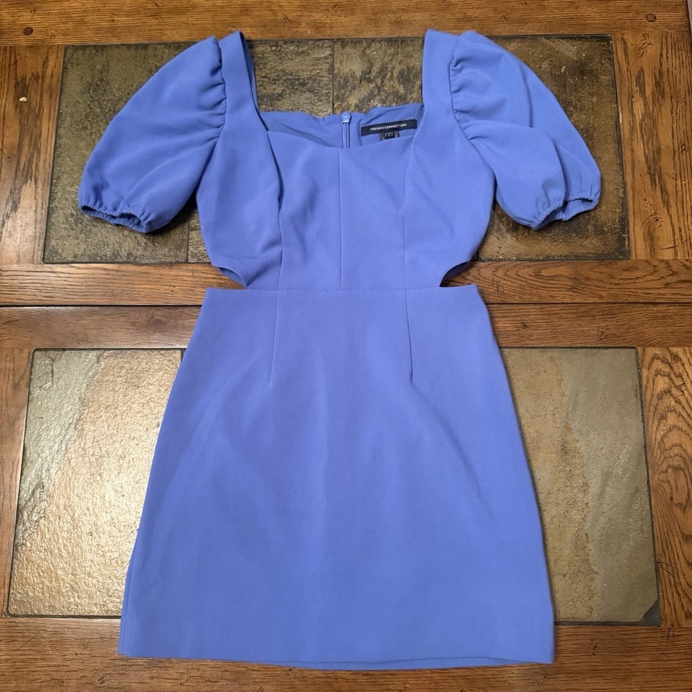French Connection Blue Puff Sleeve US 4 XS Women's Cutout Mini Cocktail Dress
